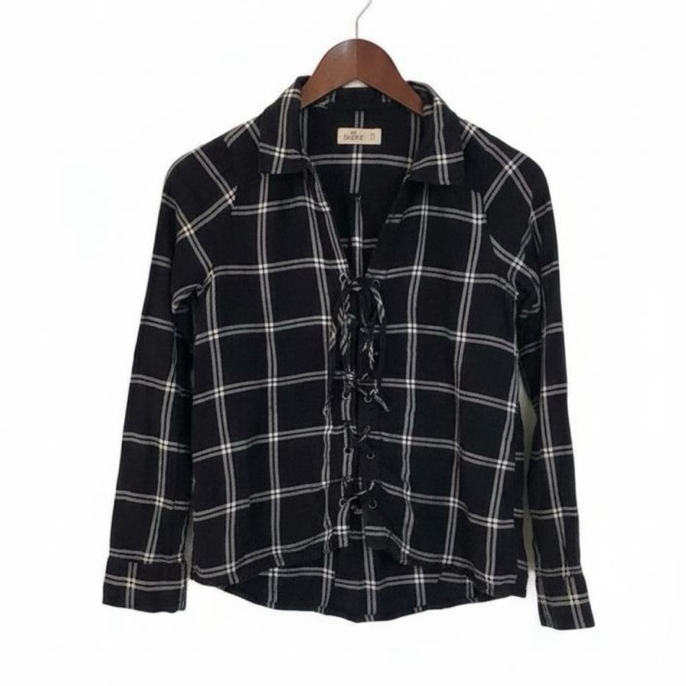 Hollister Y2K Lace-Up Flannel Shirt – Soft Cotton Blend Plaid Top